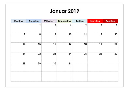 Календарь 2019 на немецком: по месяцу на листе А4 calendar-2019-nemezkiy-planer
