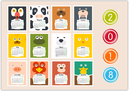Календарь 2018 с животными Calendar-2018-givotnie